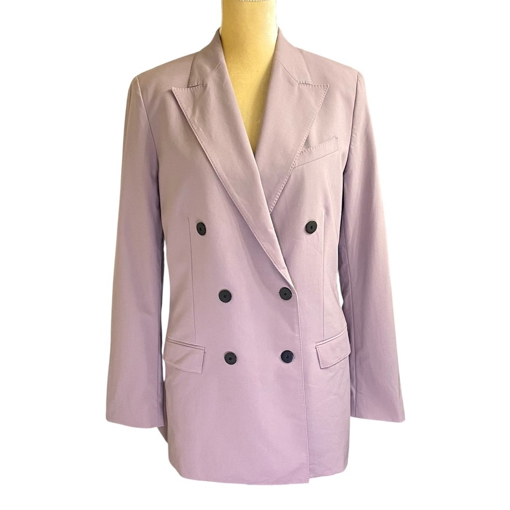 Theory Double-Breasted Wool-Blend Lavender Blazer 10 - Picture 2 of 13